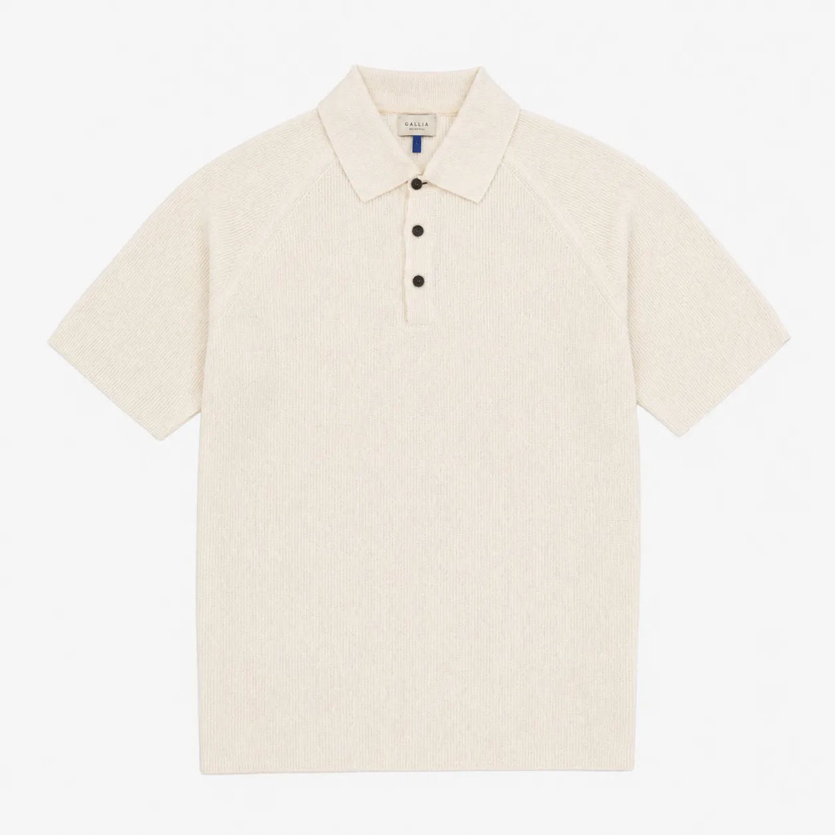 Gallia Raglan Knit Polo Ivory cotton knit polo shirt raglan sleeve front view