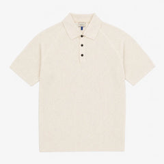 Gallia Raglan Knit Polo Ivory cotton knit polo shirt raglan sleeve front view