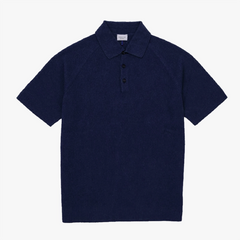 Gallia Raglan Knit Polo Navy cotton knit polo shirt raglan sleeve front view
