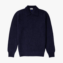 Front view of the Gallia Seattle Long-Sleeve Polo Navy highlighting the clean silhouette and refined knit structure.