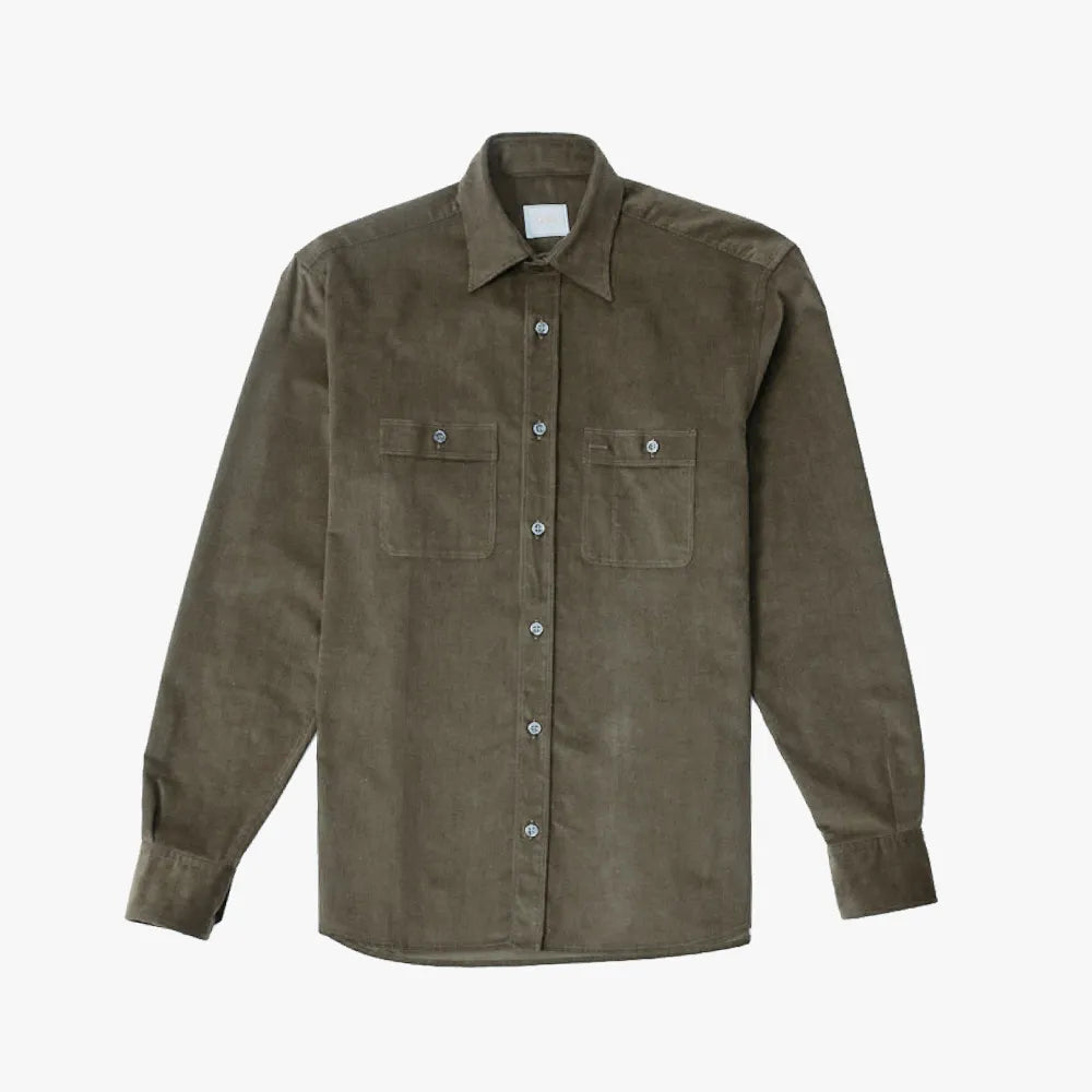 Front view of the Gallia Shirt 0V07X Green showcasing the clean silhouette and button-front construction.