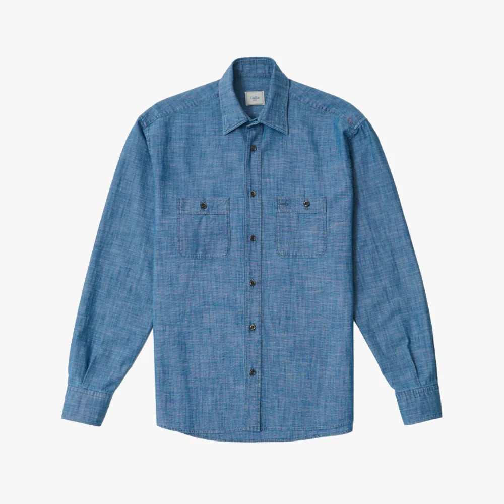 Front view of the Gallia Shirt D0V1X Blue showcasing the clean silhouette and button-front design.