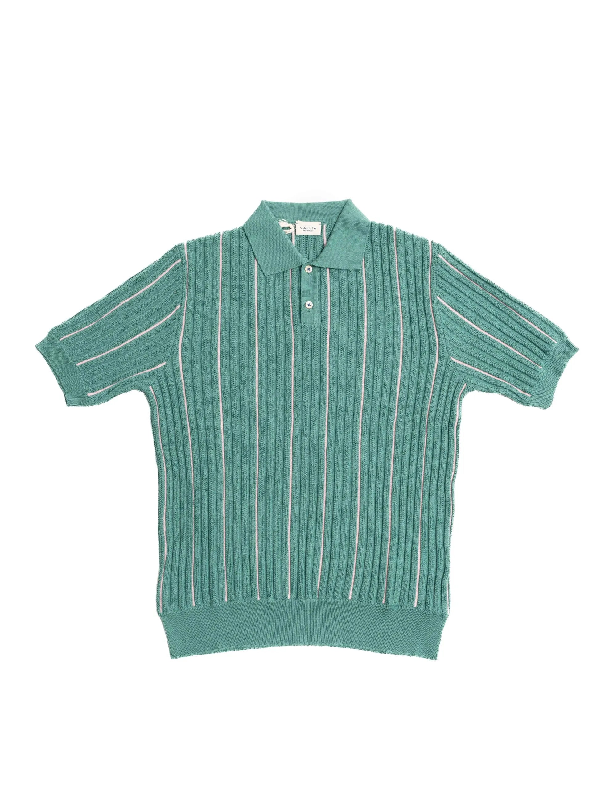 Front view of the Gallia Tucson Polo Jacquard Rust Green highlighting the jacquard pattern and clean silhouette.