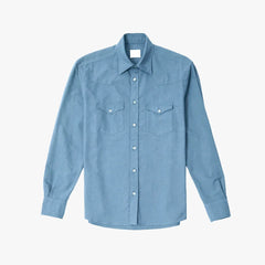 Front view of the Gallia Western Shirt D4I1C Navy featuring snap buttons and classic western pockets.