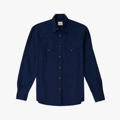 Front view of the Gallia Western Shirt D4I1C Navy featuring snap buttons and classic western pockets.