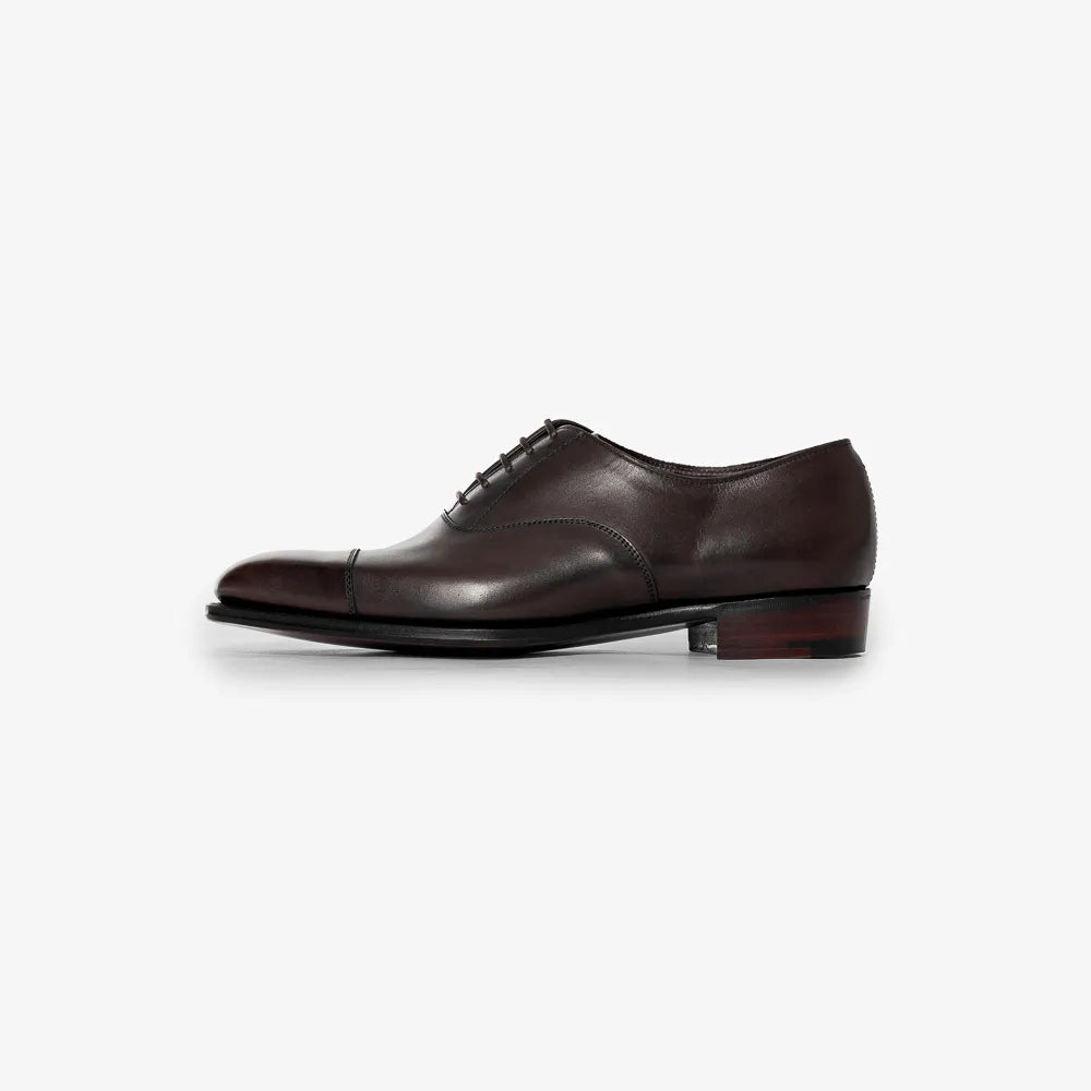 George Cleverley Harry Oxford in brown calf leather, side profile showing clean lines and elegant form.