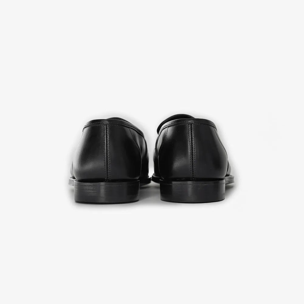 George Cleverley Owen Oxford in black calf leather, back view of heel and stitching.