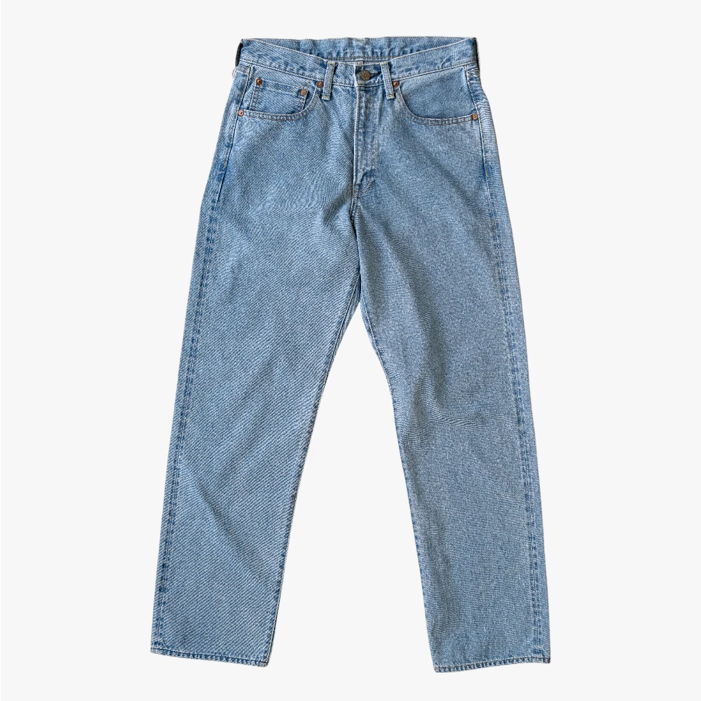 Front view of the Hand Room Exclusive for Refinement Wide Fit Jeans in Sky Blue Washed showing the relaxed wide silhouette, clean front, and soft washed tone.