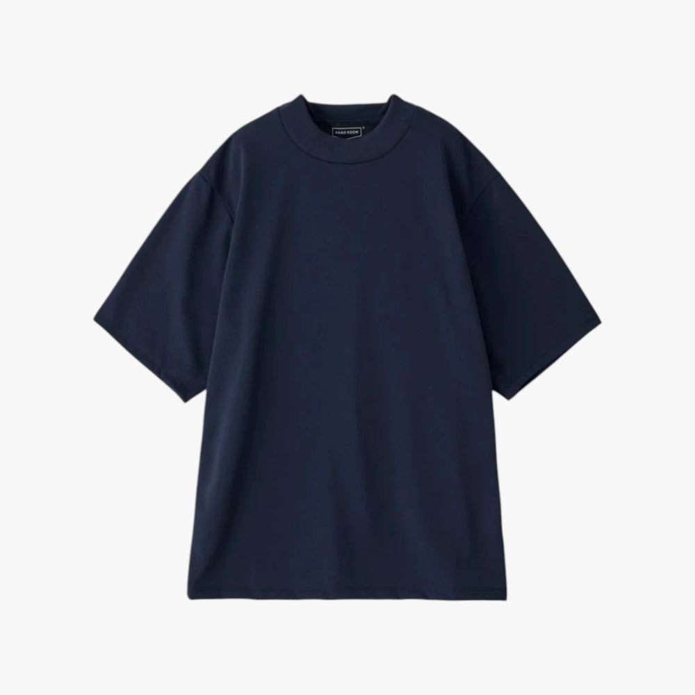Front view of the Hand Room mock neck T-shirt in light navy featuring a clean silhouette and refined neckline design.