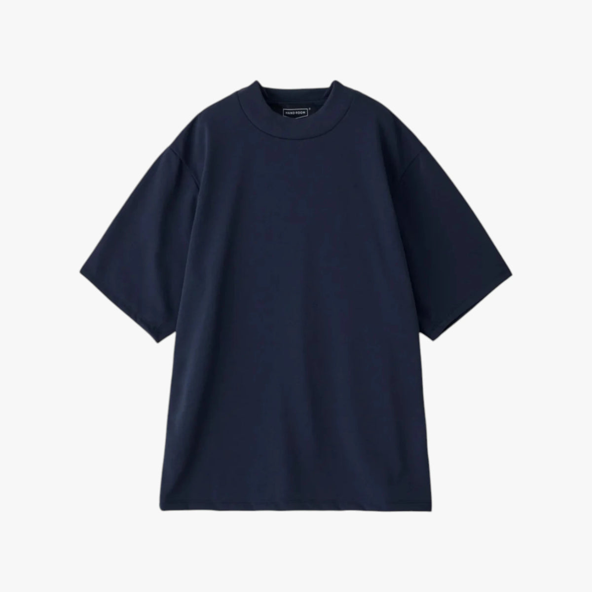 Front view of the Hand Room mock neck T-shirt in light navy featuring a clean silhouette and refined neckline design.
