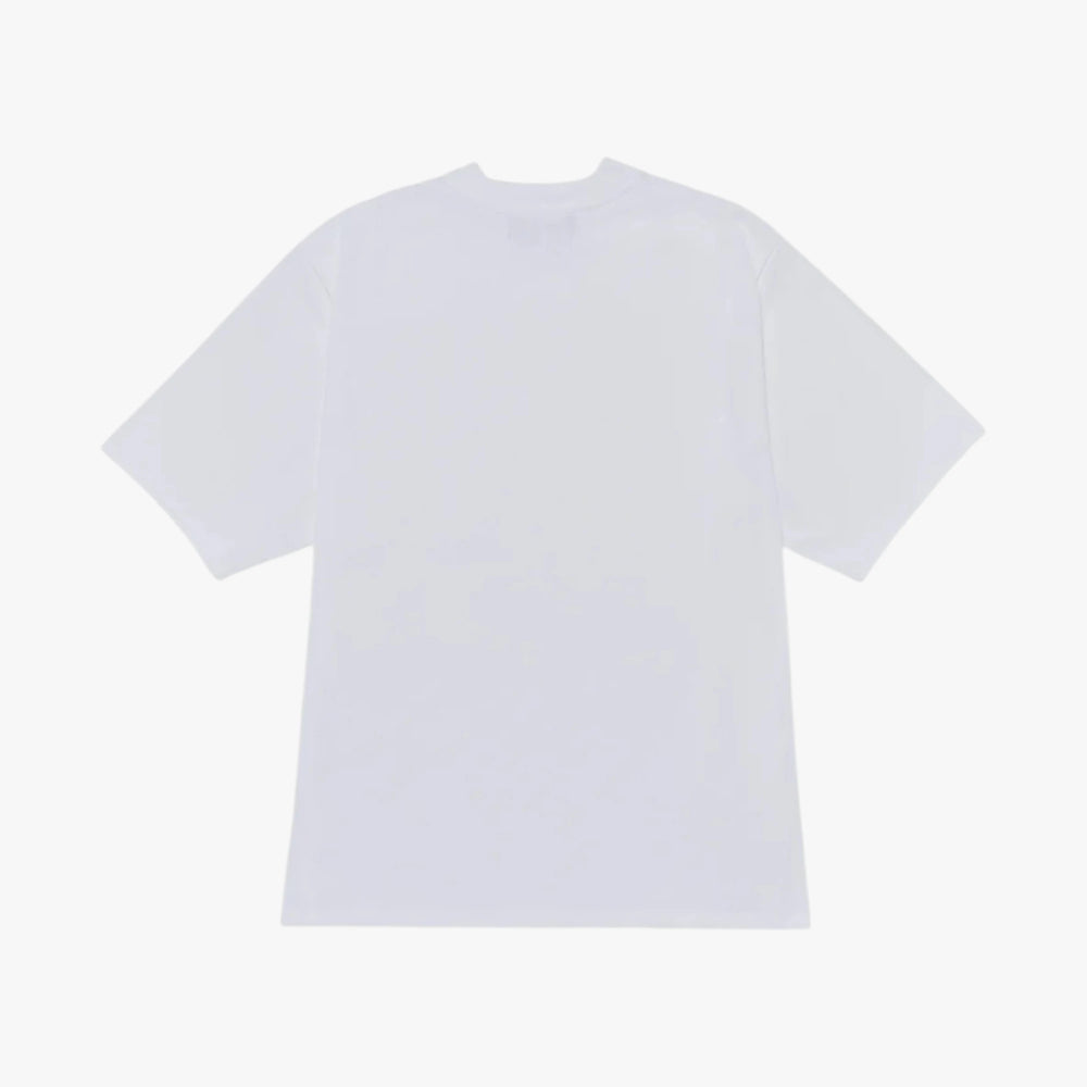 Back view of the Hand Room mock neck T-shirt in white showing the smooth structure and relaxed fit.