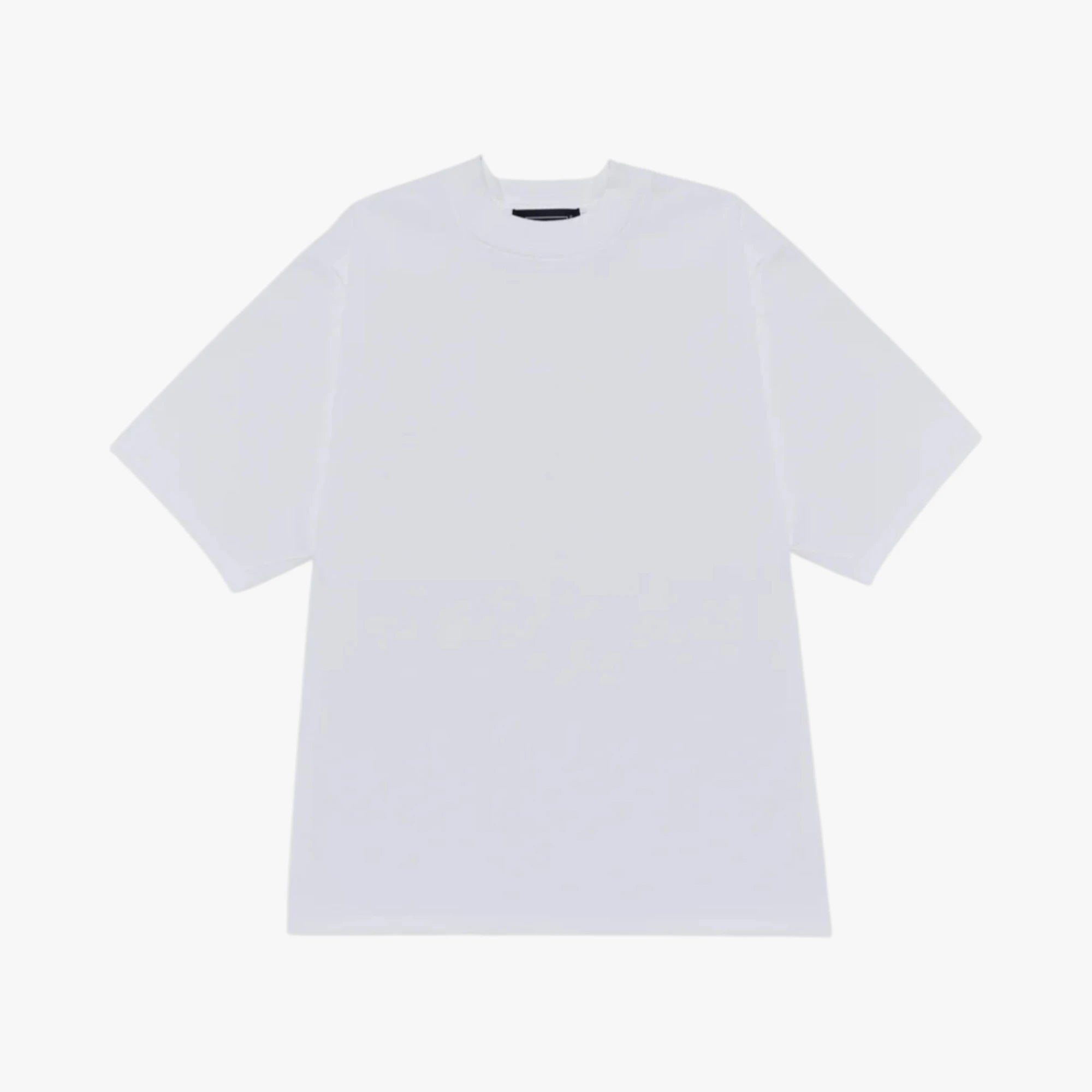 Front view of the Hand Room mock neck T-shirt in white featuring a clean silhouette and refined neckline design.