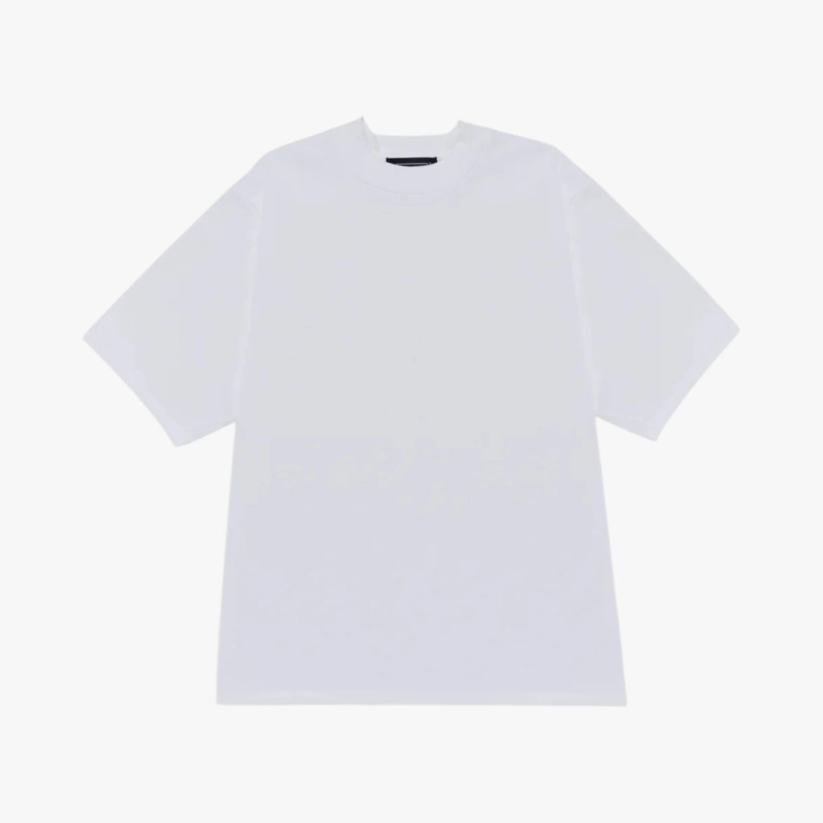 Front view of the Hand Room mock neck T-shirt in white featuring a clean silhouette and refined neckline design.