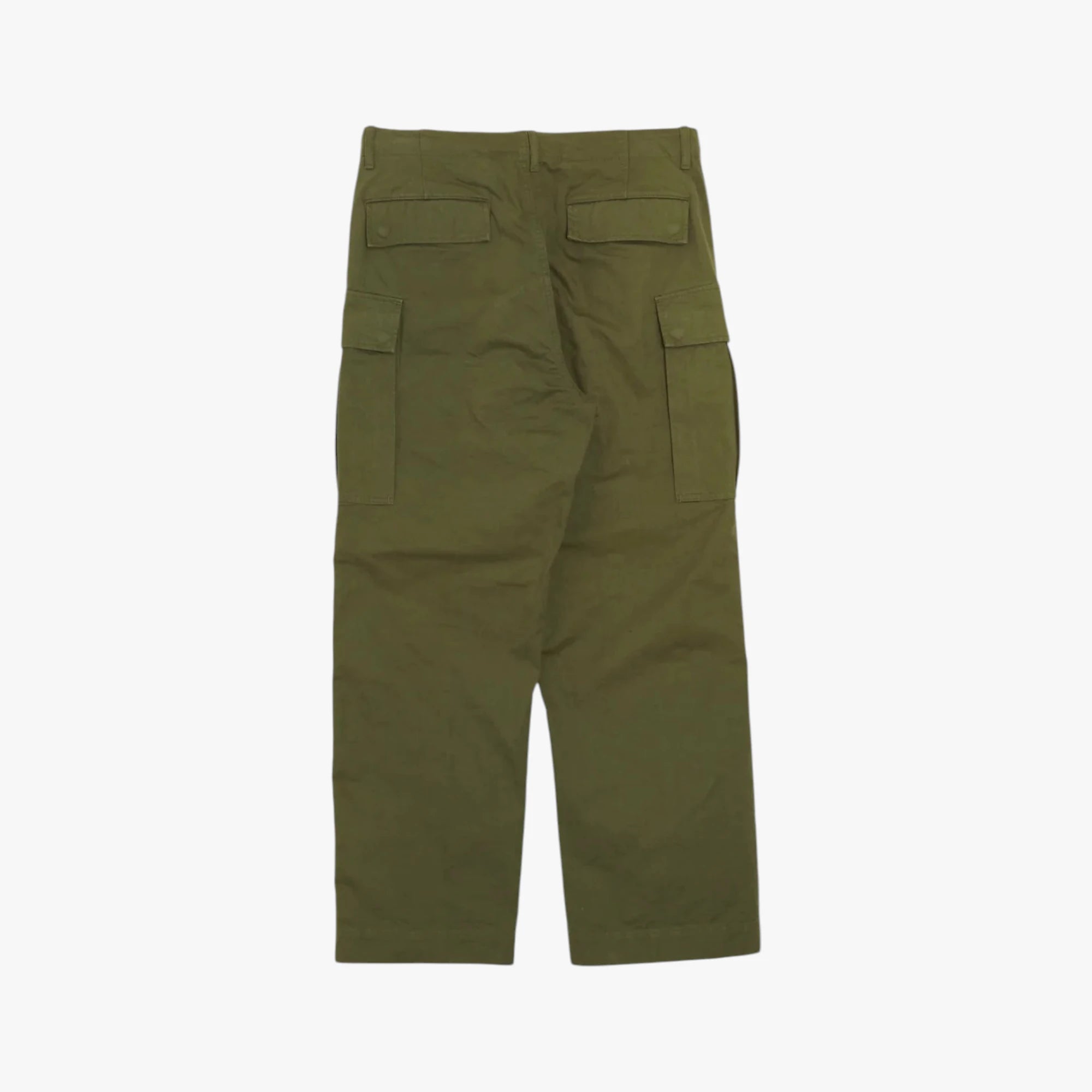 Back view of the Hand Room cargo pants in khaki showing the clean structure and rear pocket detail.