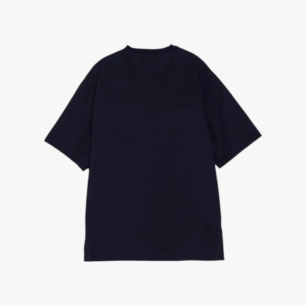 Back view of the Hand Room T-shirt in navy showing the smooth structure and relaxed fit.