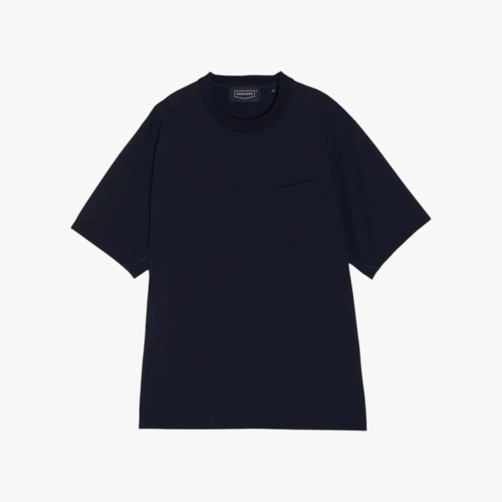 Front view of the Hand Room T-shirt in navy featuring a clean silhouette and minimalist design.