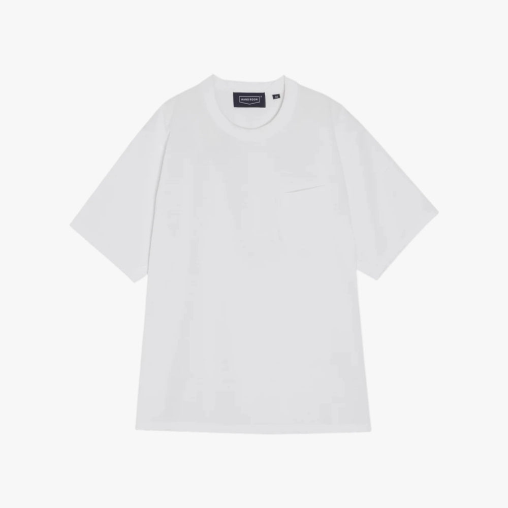 Front view of the Hand Room T-shirt in white featuring a clean silhouette and minimalist design.