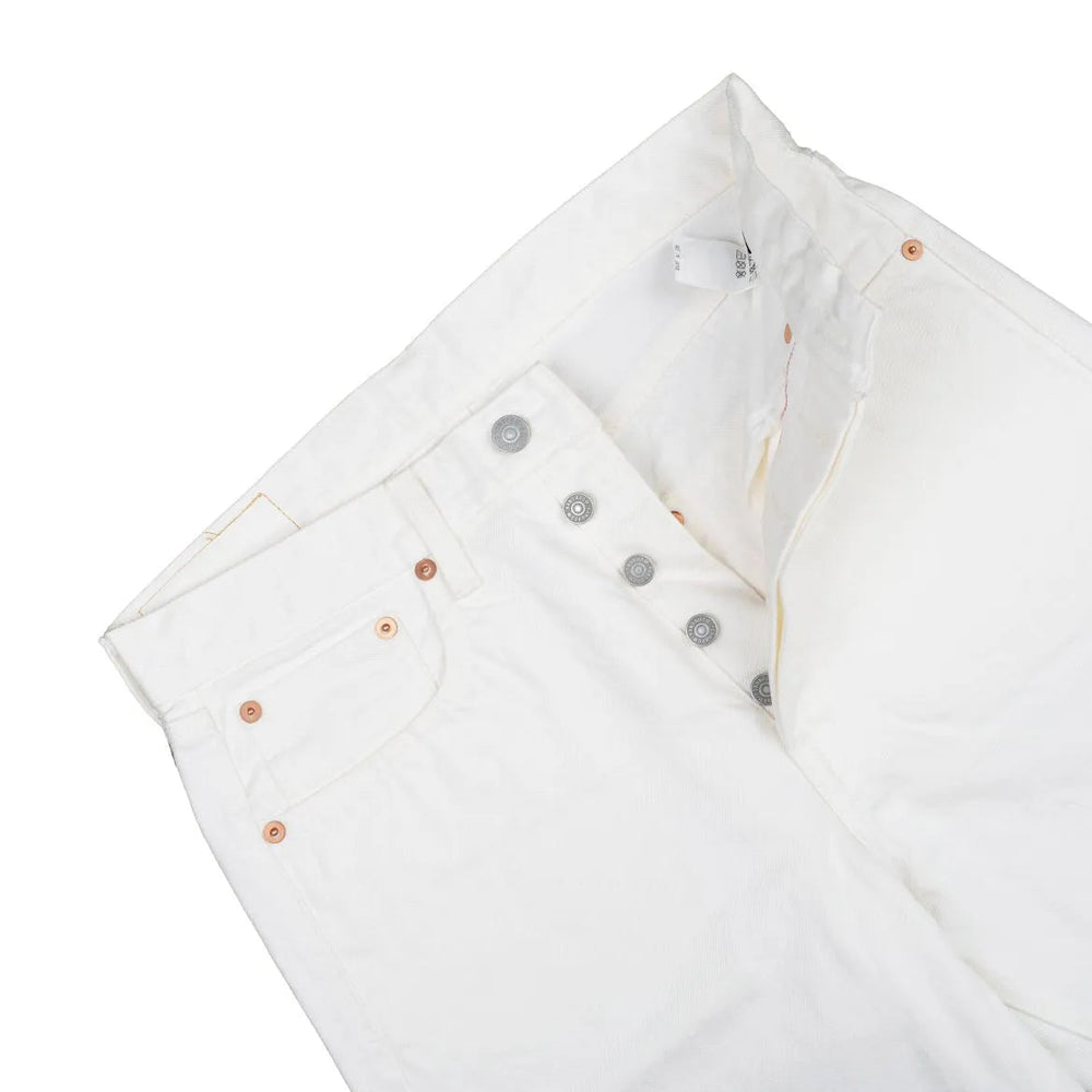 Close-up of waistband button on the Hand Room Exclusive for Refinement High Rise Regular Fit White pants