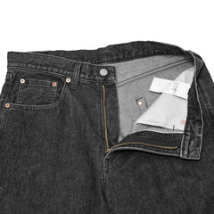 Close-up of the waistband button on the Hand Room Exclusive for Refinement Wide Fit Stonewash Black jeans