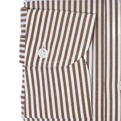 Folded sleeve button detail of the Hitoyoshi Broadcloth Button Down Brown Stripe shirt