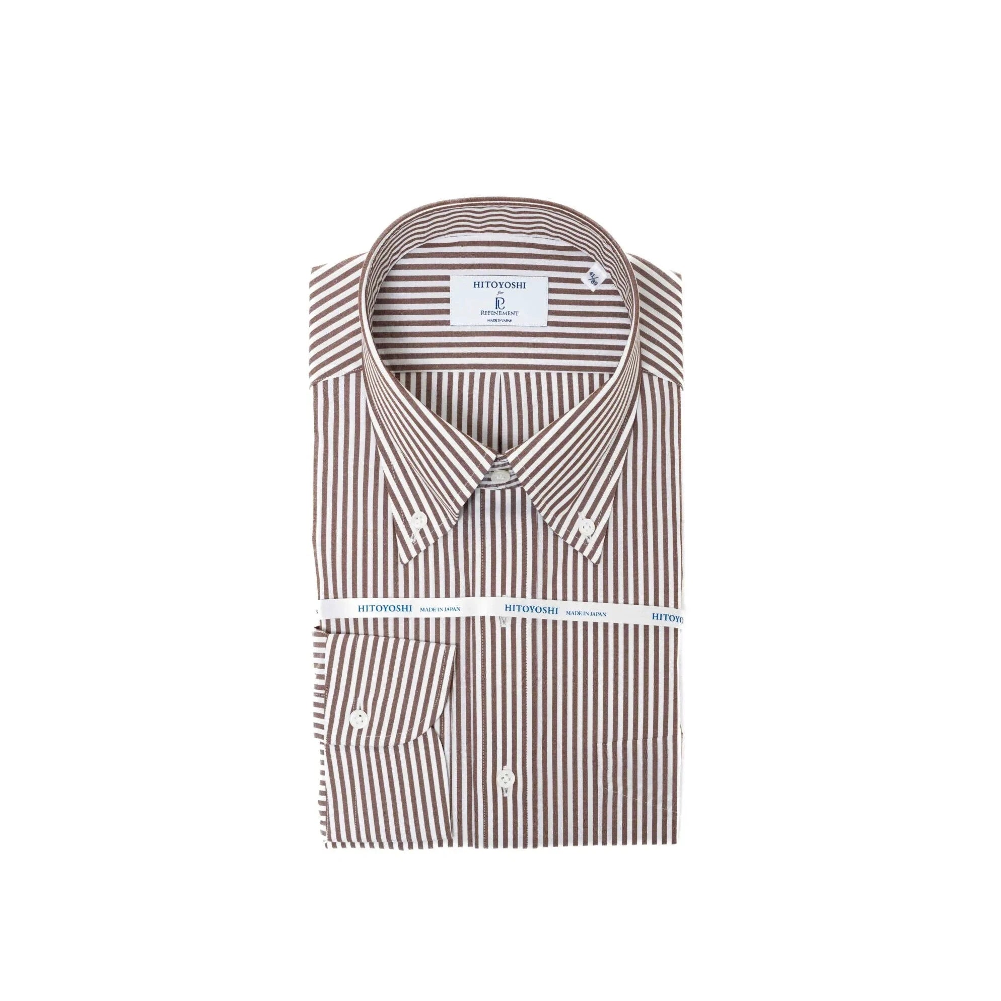 Front view of the Hitoyoshi Broadcloth Button Down Red Stripe showing the crisp broadcloth fabric, clean red stripe pattern, and classic button-down silhouette.