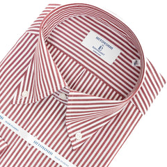 Collar detail of the Hitoyoshi Broadcloth Button Down Red Stripe shirt