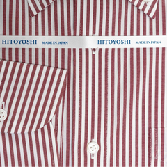 Folded front view of the Hitoyoshi Broadcloth Button Down Red Stripe shirt