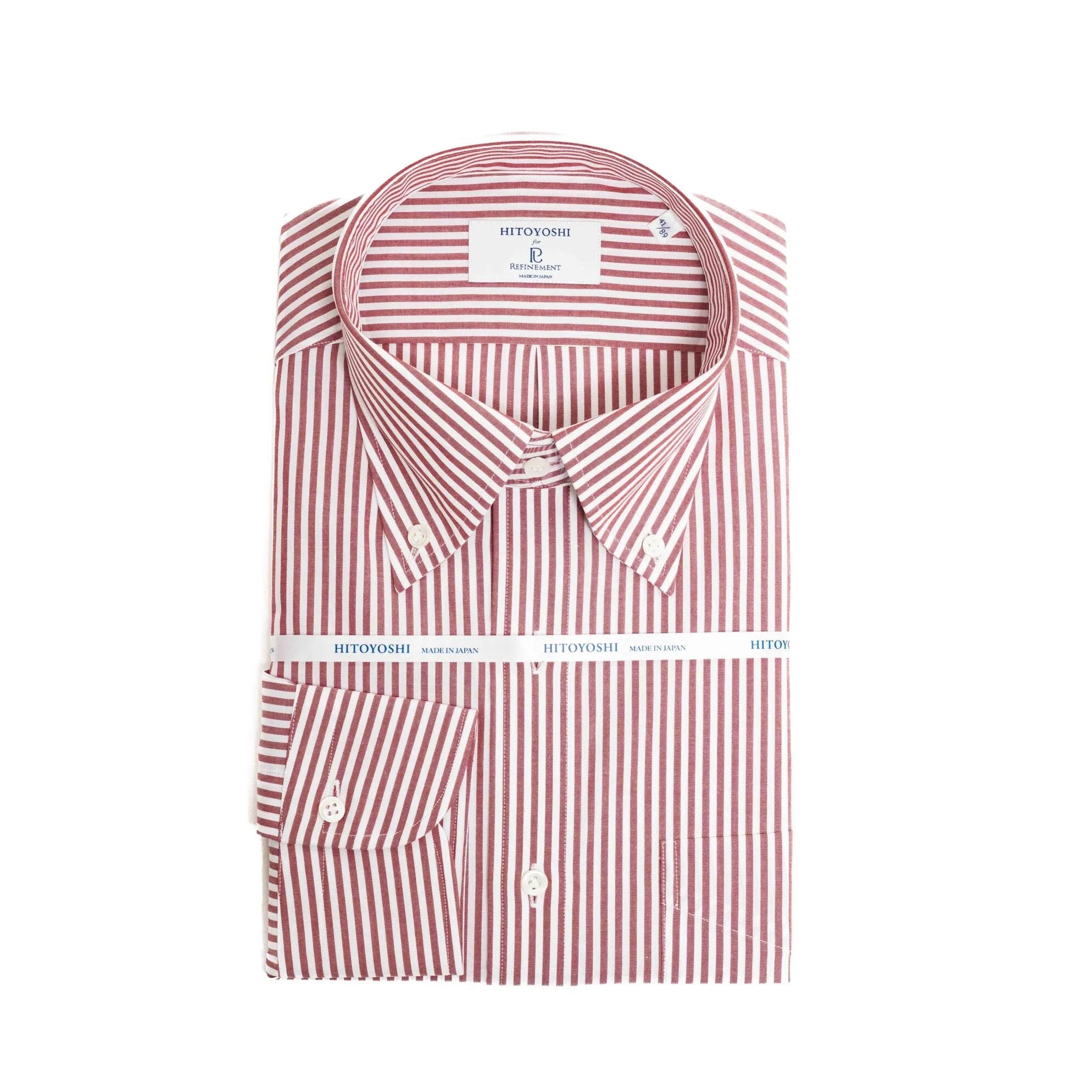 Hitoyoshi Broadcloth Button Down Red Stripe shirt front view