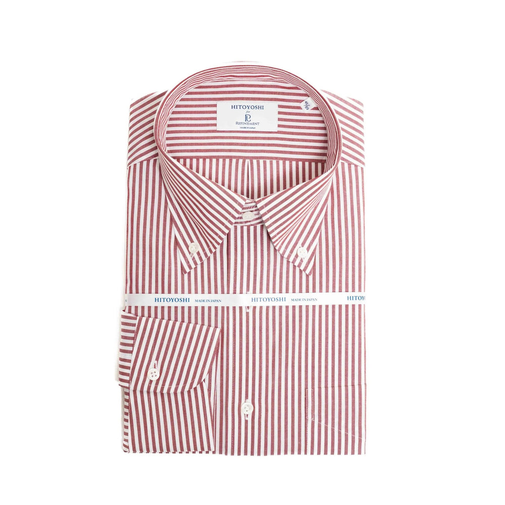 Hitoyoshi Broadcloth Button Down Red Stripe shirt front view