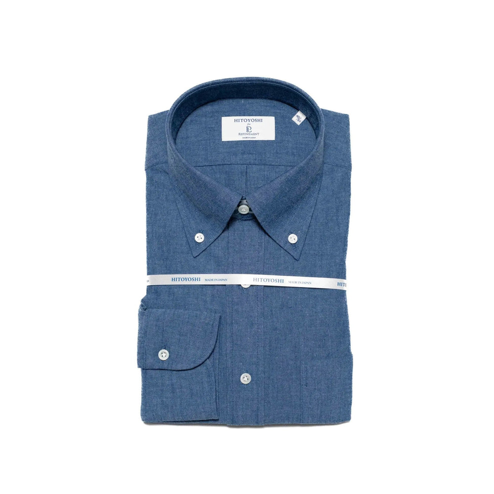 Hitoyoshi Button Down Shirt Chambray Dark Blue front view