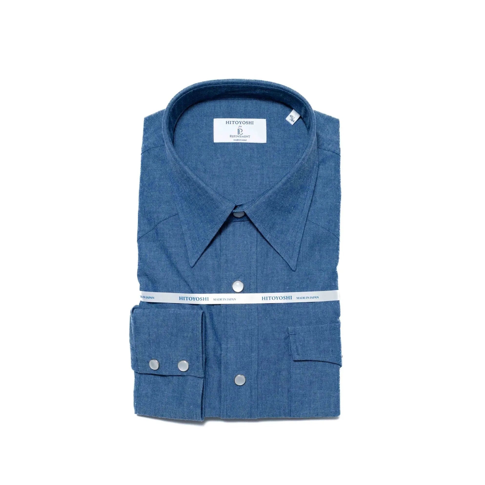 Hitoyoshi Dress Western Shirt Chambray Dark Blue front view