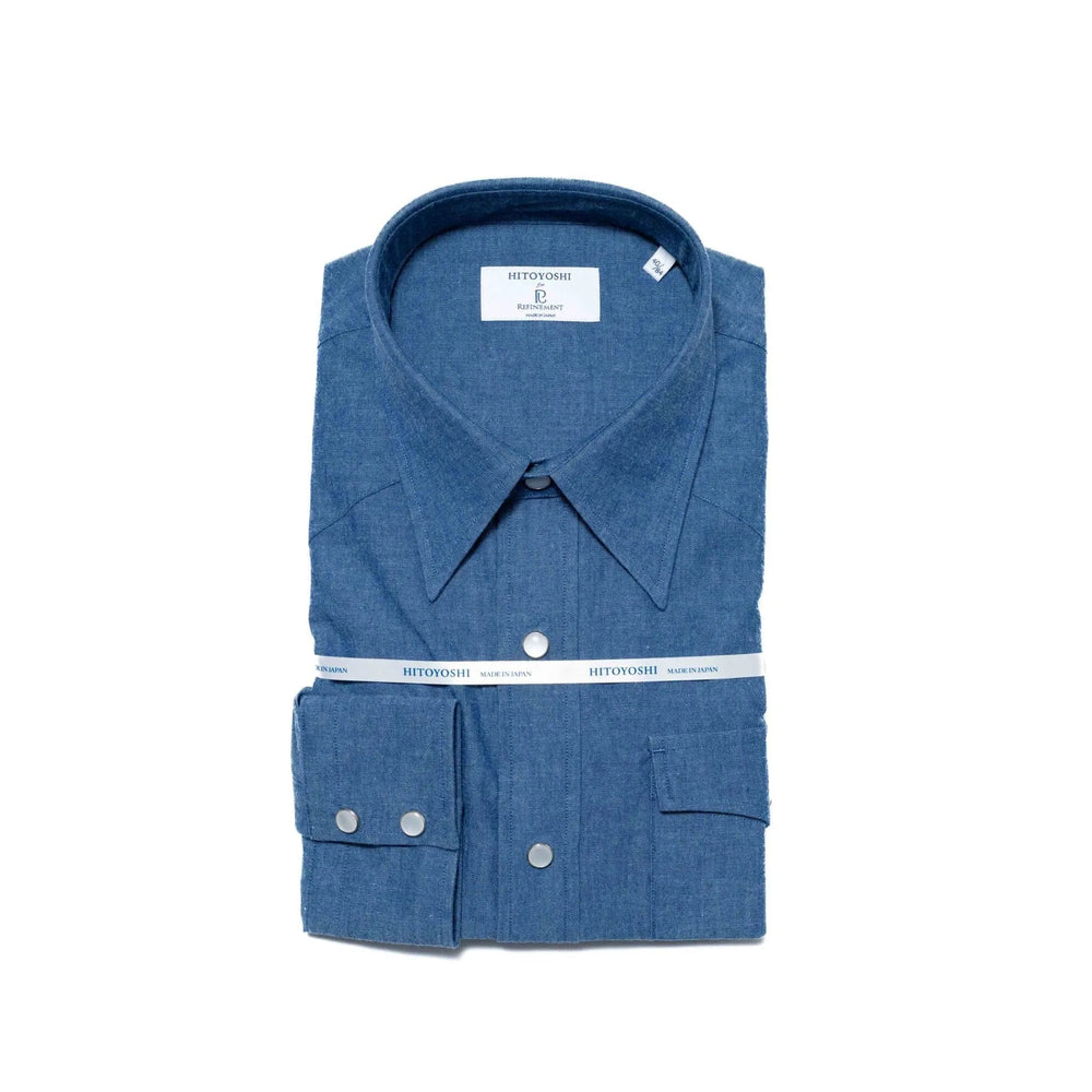 Hitoyoshi Dress Western Shirt Chambray Dark Blue front view
