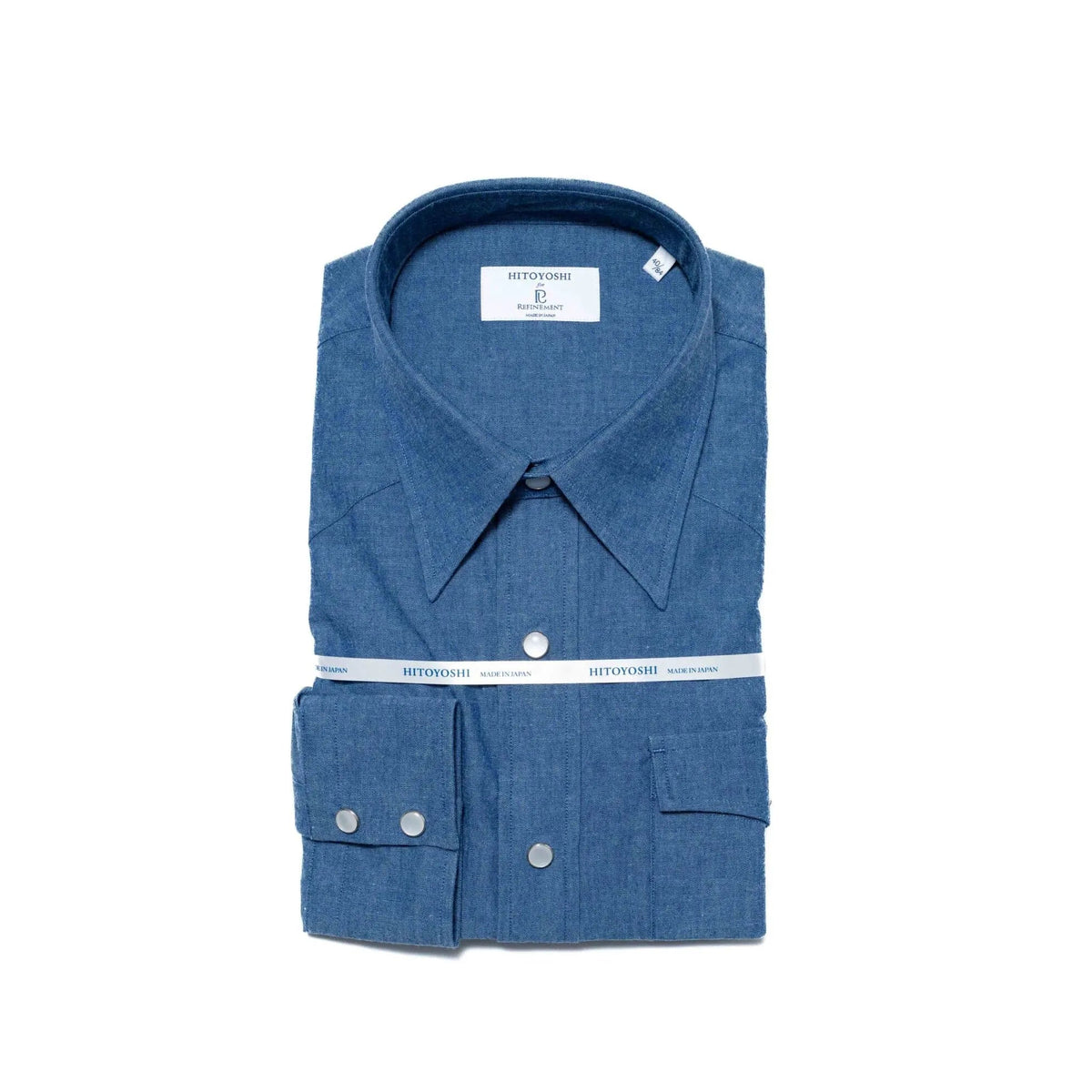 Hitoyoshi Dress Western Shirt Chambray Dark Blue front view