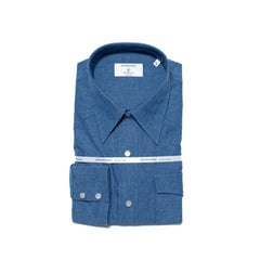 Hitoyoshi Dress Western Shirt Chambray Dark Blue front view