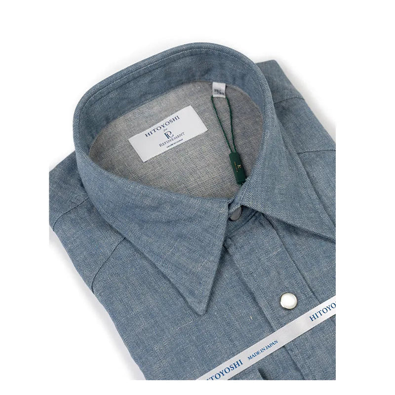 Collar detail of the Hitoyoshi Dress Western Shirts Blue