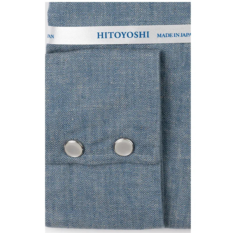 Folded sleeve button detail of the Hitoyoshi Dress Western Shirts Blue