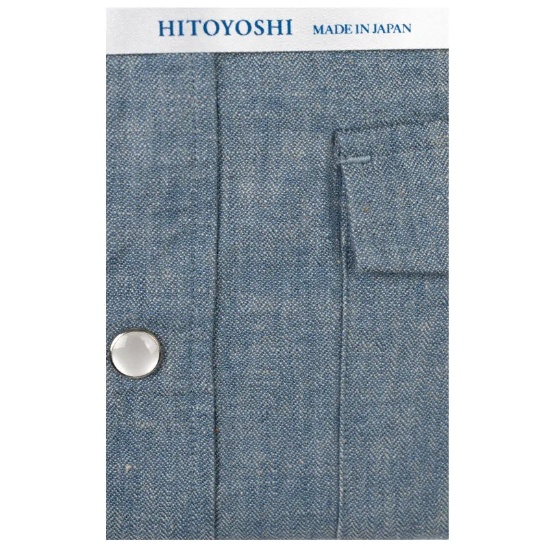 Button close-up detail of the Hitoyoshi Dress Western Shirts Blue