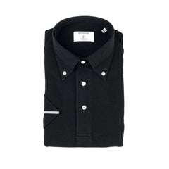 Folded front view of the Hitoyoshi for Refinement Button Down Polo Black