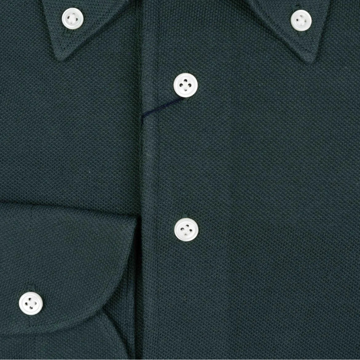Folded front view of the Hitoyoshi for Refinement Button Down Polo Dark Green