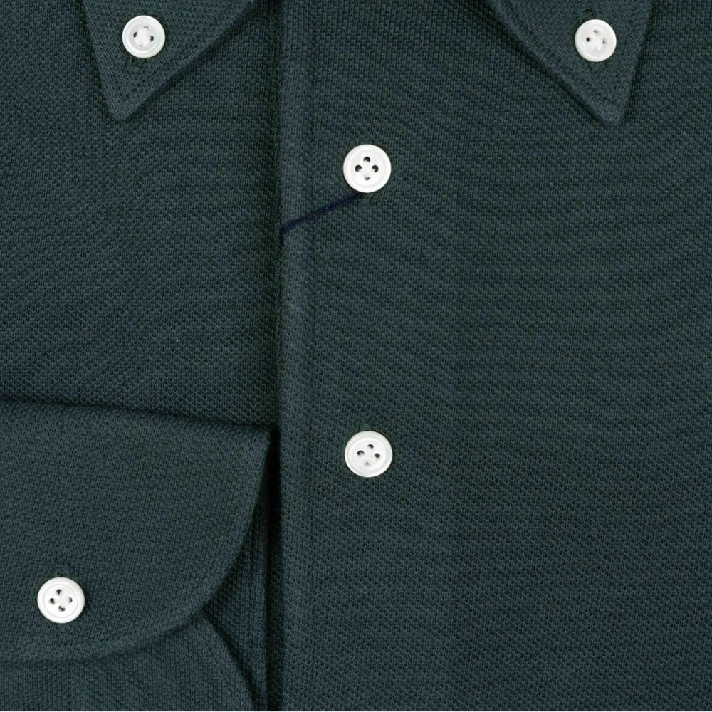 Folded front view of the Hitoyoshi for Refinement Button Down Polo Dark Green