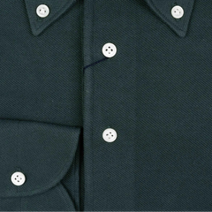 Folded front view of the Hitoyoshi for Refinement Button Down Polo Dark Green