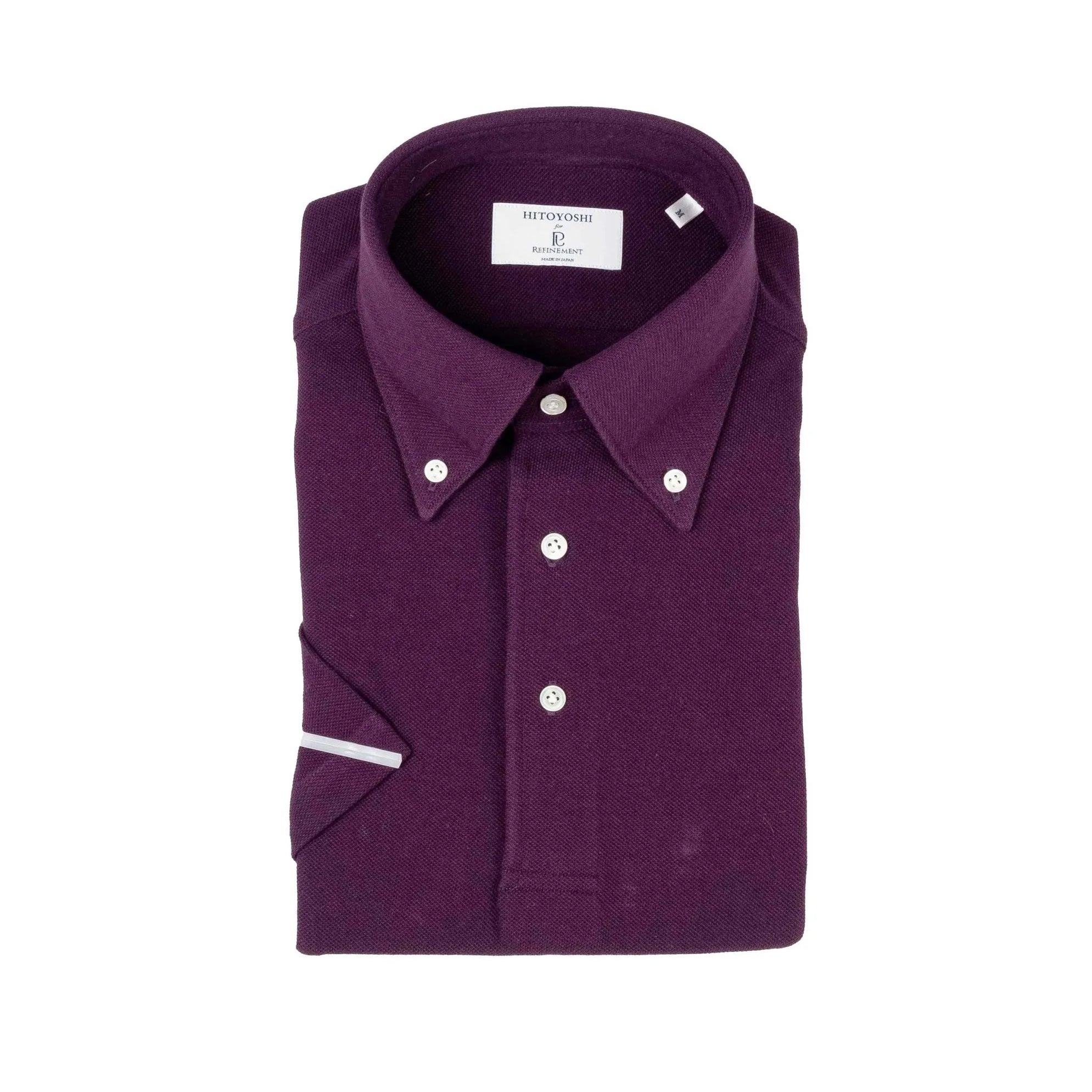 Folded front view of the Hitoyoshi for Refinement Button Down Polo Maroon