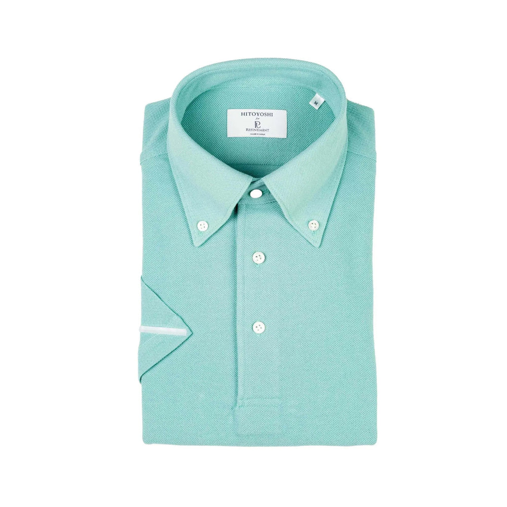 Folded front view of the Hitoyoshi for Refinement Button Down Polo Mint