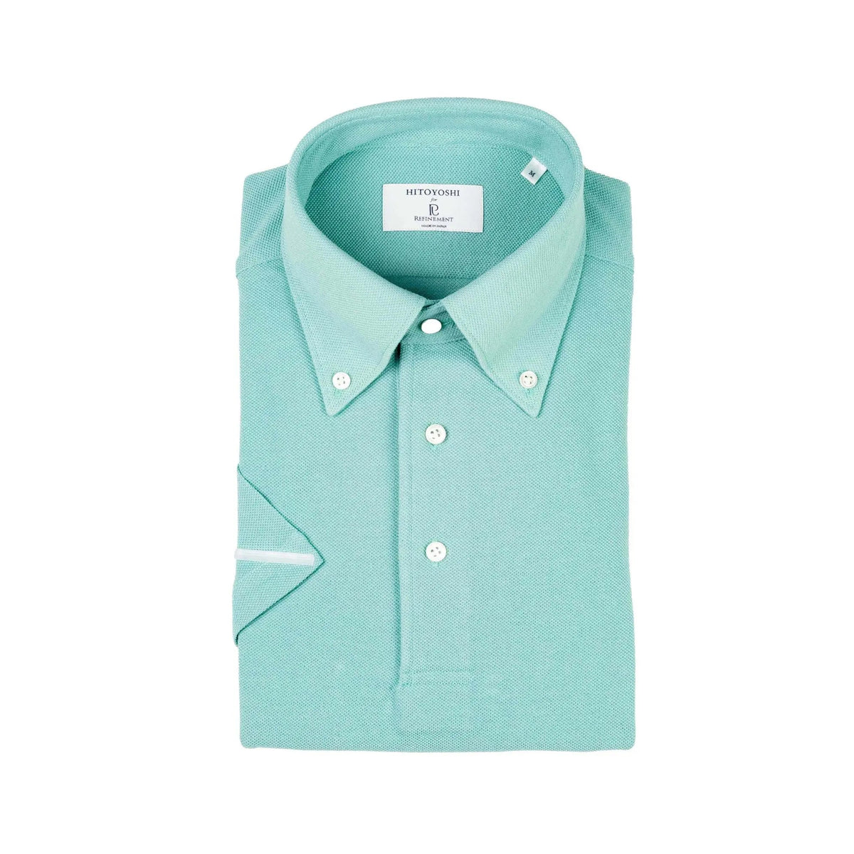 Folded front view of the Hitoyoshi for Refinement Button Down Polo Mint