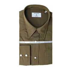 Folded view of the Hitoyoshi for Refinement Dress Western Shirt Rayon Brown showing neat folding, fabric sheen, and collar shape.