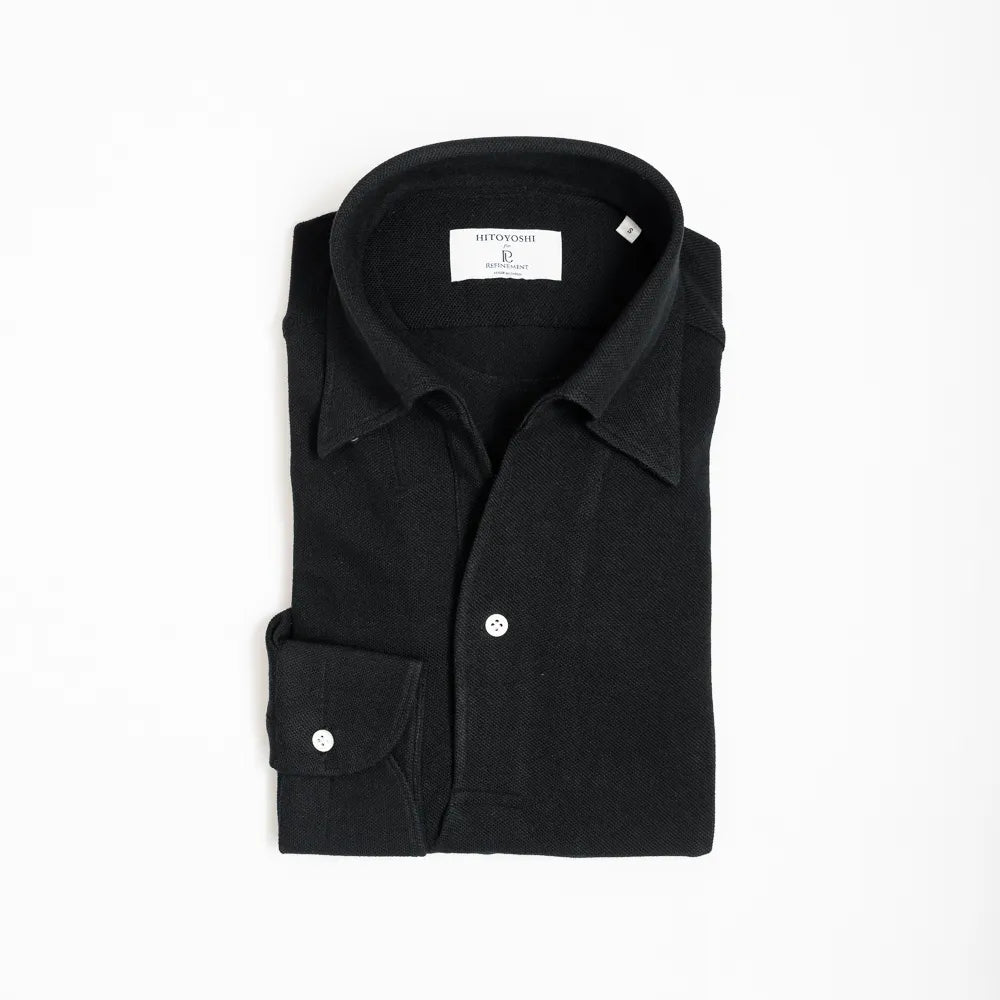 Hitoyoshi for Refinement One Piece Collar Polo Long Sleeve Black Front View