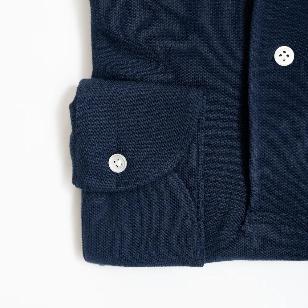 Hitoyoshi for Refinement One Piece Collar Polo Long Sleeve Navy Cuff Detail