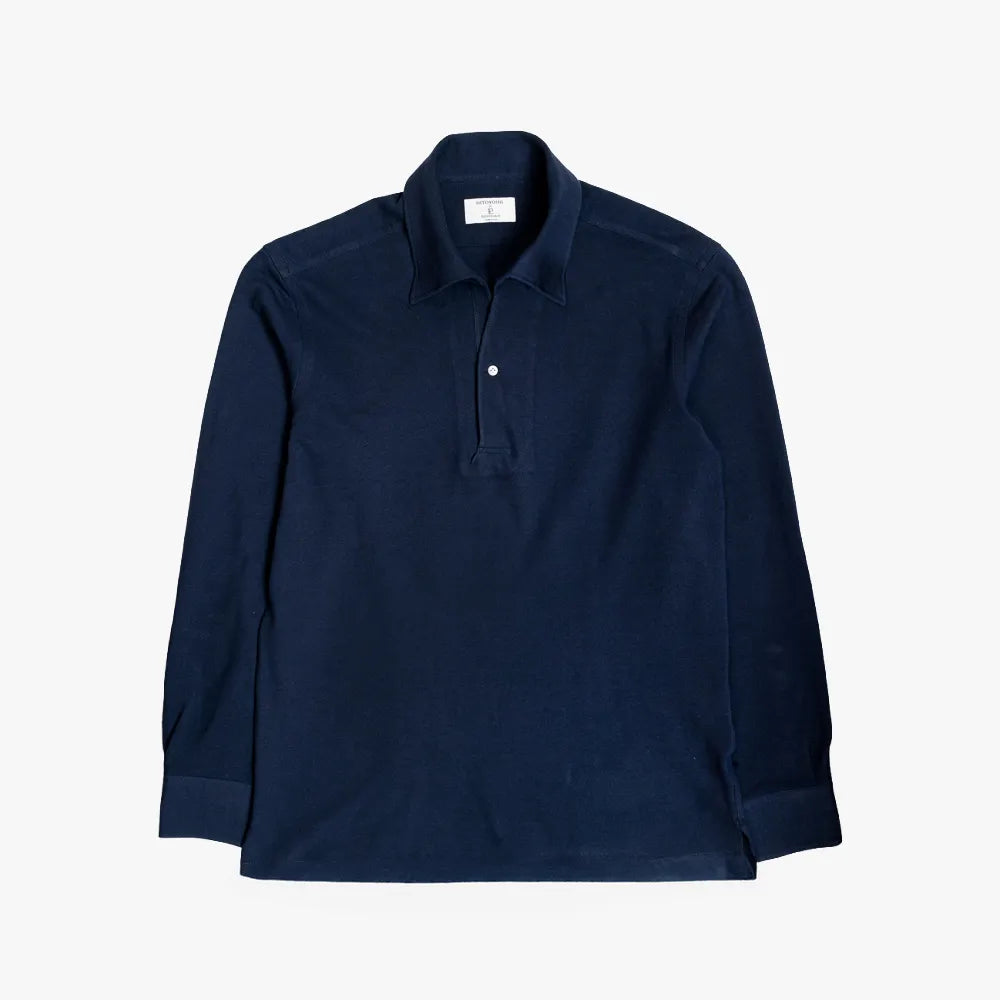 Hitoyoshi for Refinement One Piece Collar Polo Long Sleeve Navy Front View.