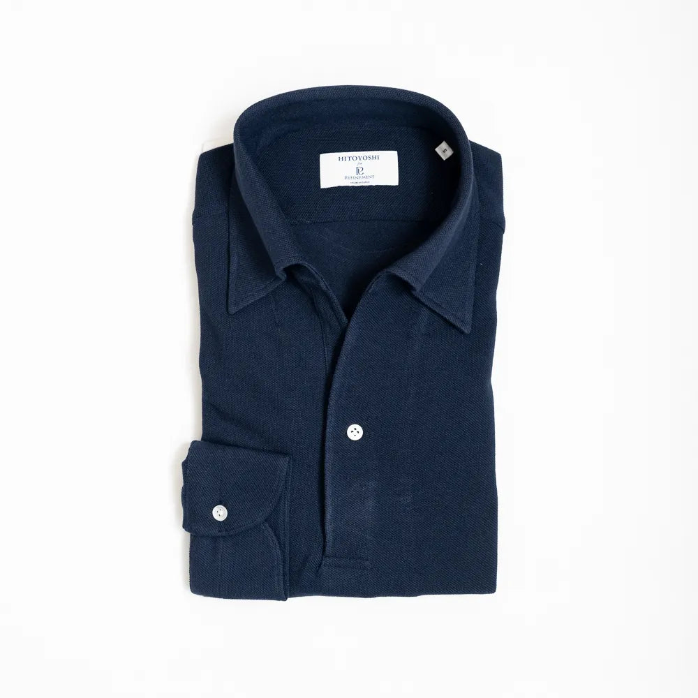 Hitoyoshi for Refinement One Piece Collar Polo Long Sleeve Navy Front View