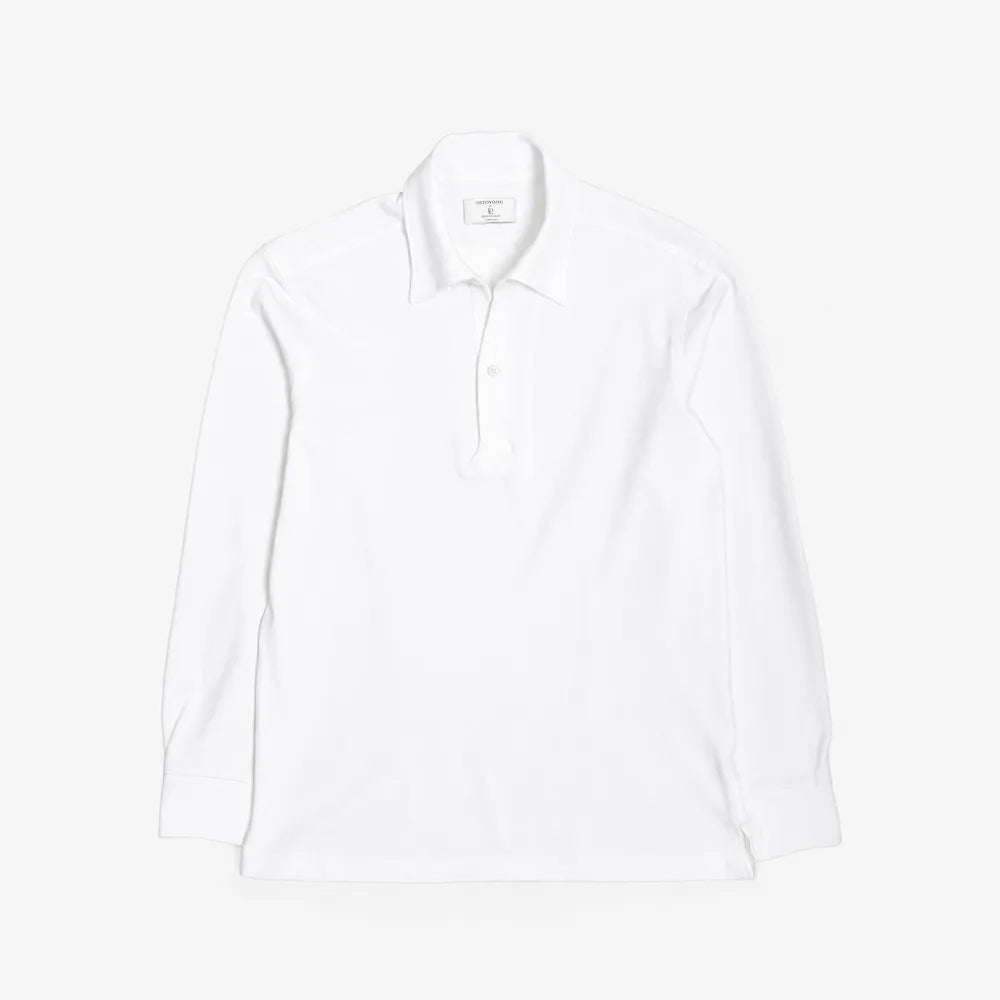 Hitoyoshi for Refinement One Piece Collar Polo Long Sleeve White Front View.
